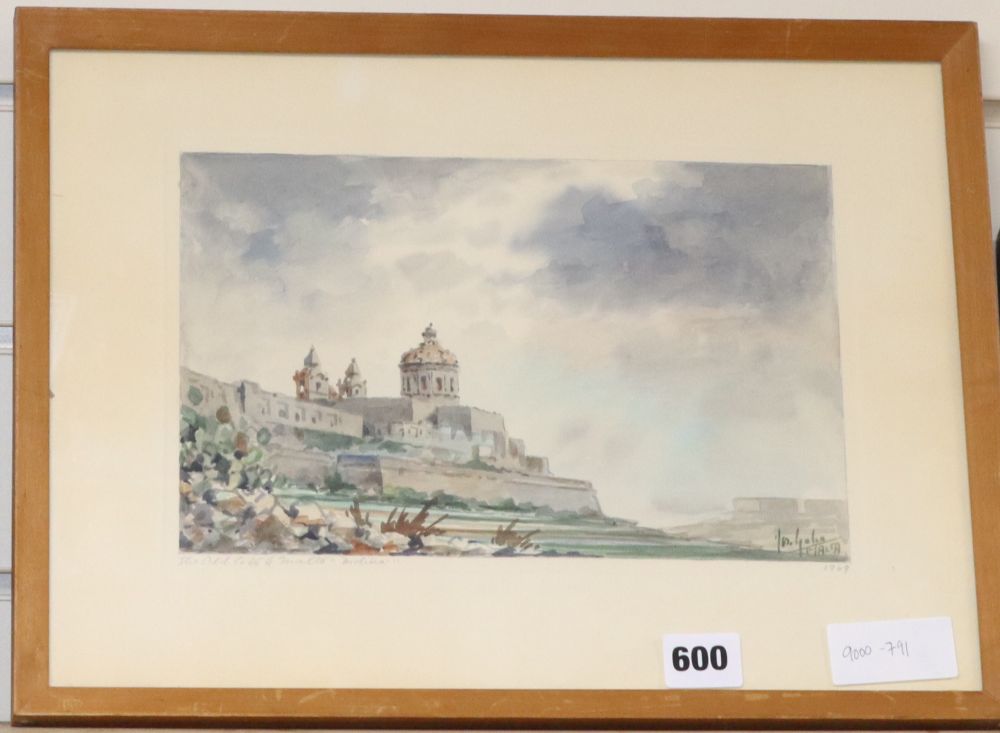 Gallea Art Studio, watercolour, The Old City of Malta, Mdina, signed and dated 1969, 16 x 26cm